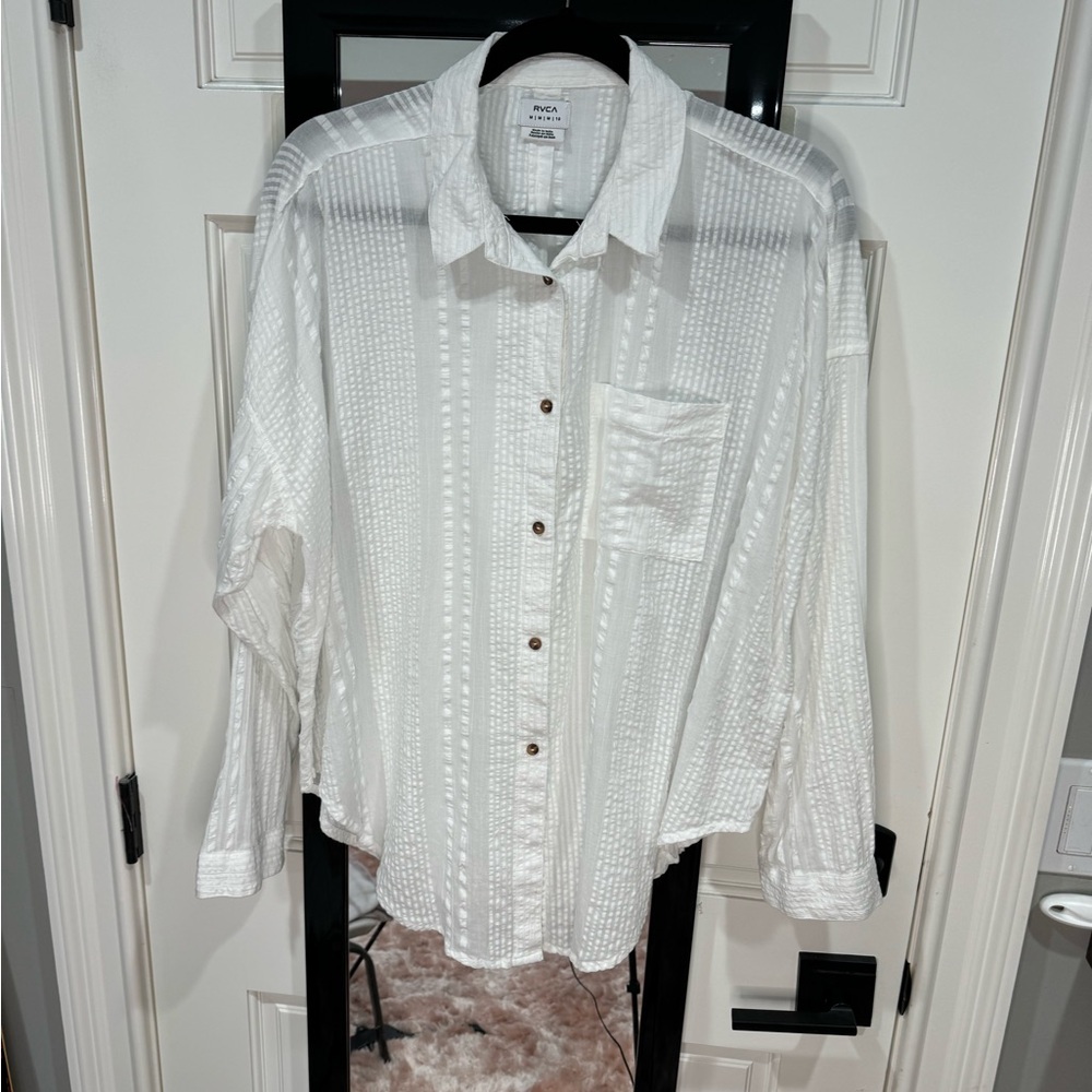Rvca White Button-Down Size Medium - image 8